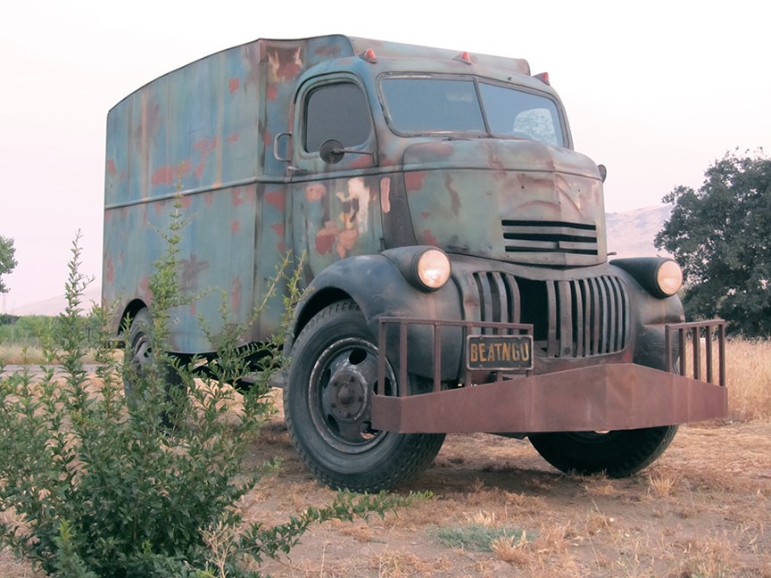Truck rear view on dark highway